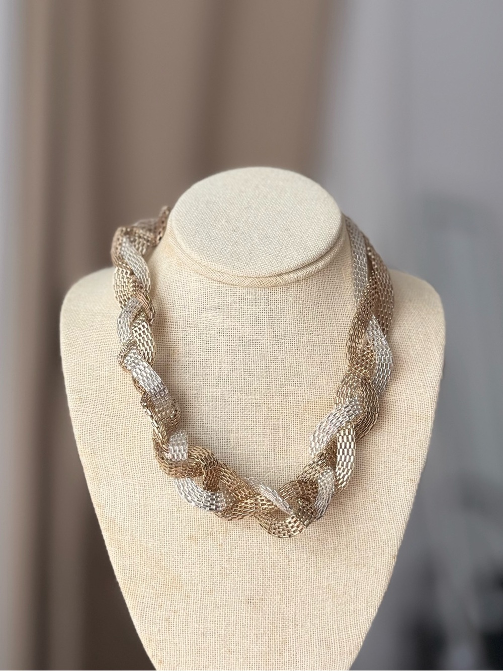 ✔Dana Buchman Two-Tone Braided Mesh Statement Necklace